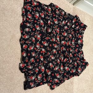 Zara Black and Red Floral Blouse